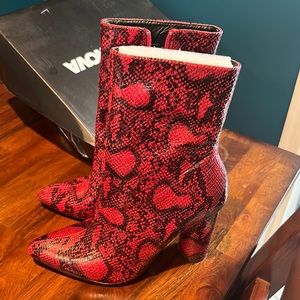 Fashion Nova Red Snakeskin Heels